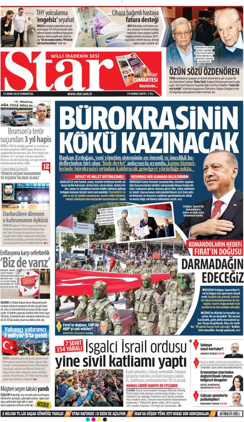 Gazete manşetleri 13 Ekim 2018 Milliyet - Sabah - Sözcü - Hürriyet