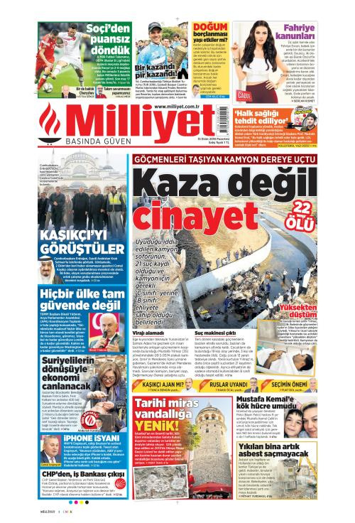 Gazete manşetleri 15 Ekim 2018 Hürriyet - Sözcü - Posta - Milliyet