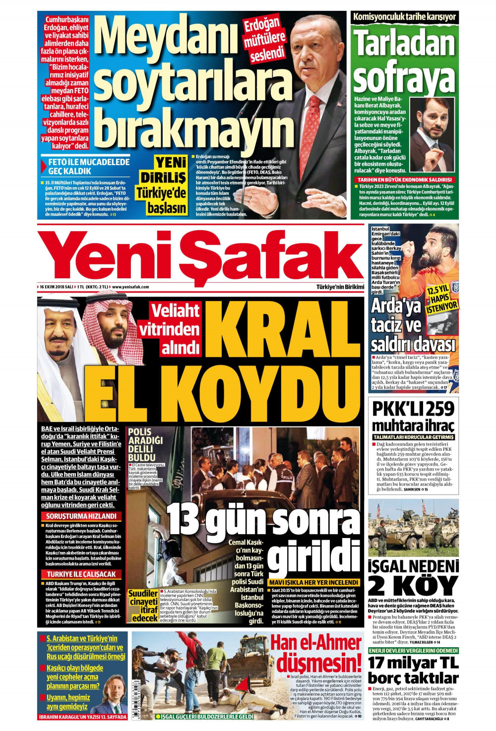 Gazete manşetleri 16 Ekim 2018 Sözcü - Posta - Hürriyet - Milliyet