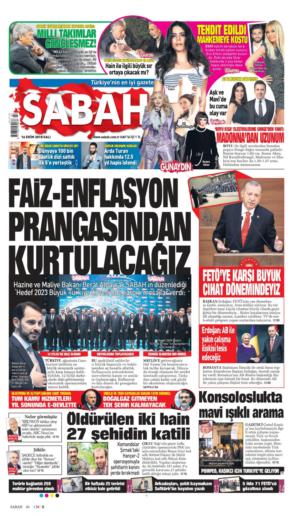 Gazete manşetleri 16 Ekim 2018 Sözcü - Posta - Hürriyet - Milliyet