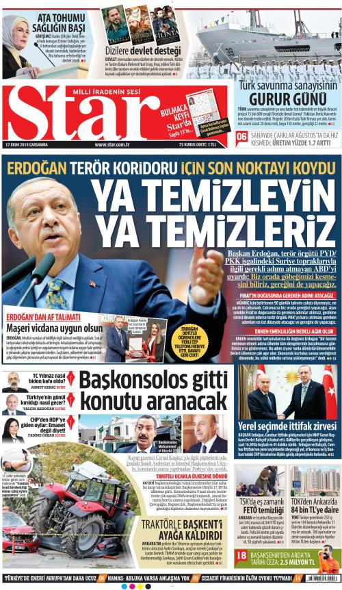 Gazete manşetleri 17 Ekim 2018 Hürriyet - Milliyet - Sözcü - Posta