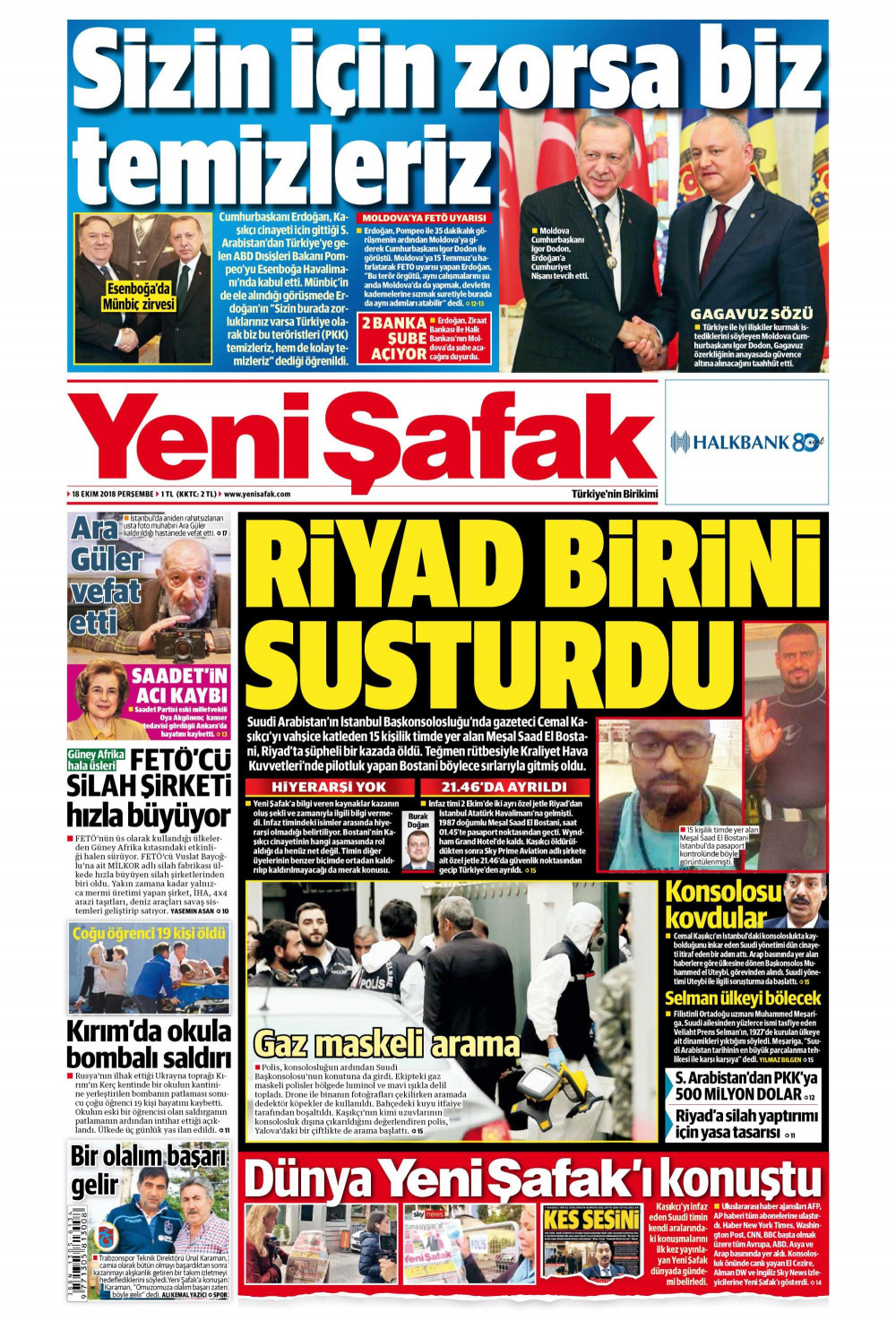 Gazete manşetleri 18 Ekim 2018 Sözcü - Milliyet - Posta - Hürriyet