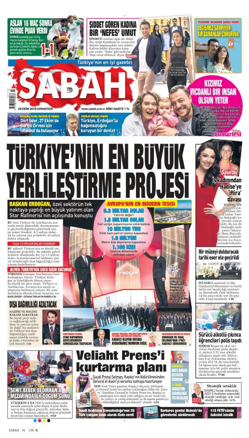 Gazete manşetleri 20 Ekim 2018 Hürriyet - Sözcü - Milliyet - Posta