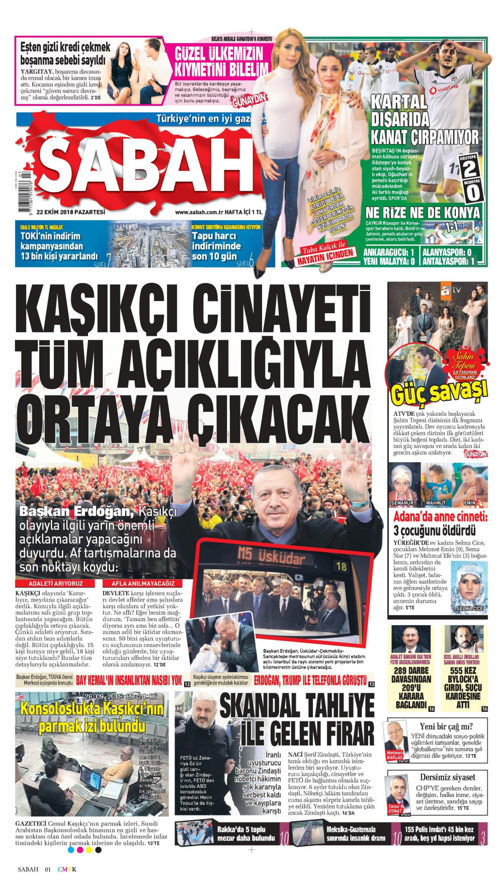Gazete manşetleri 22 Ekim 2018 Hürriyet - Sözcü - Posta - Milliyet