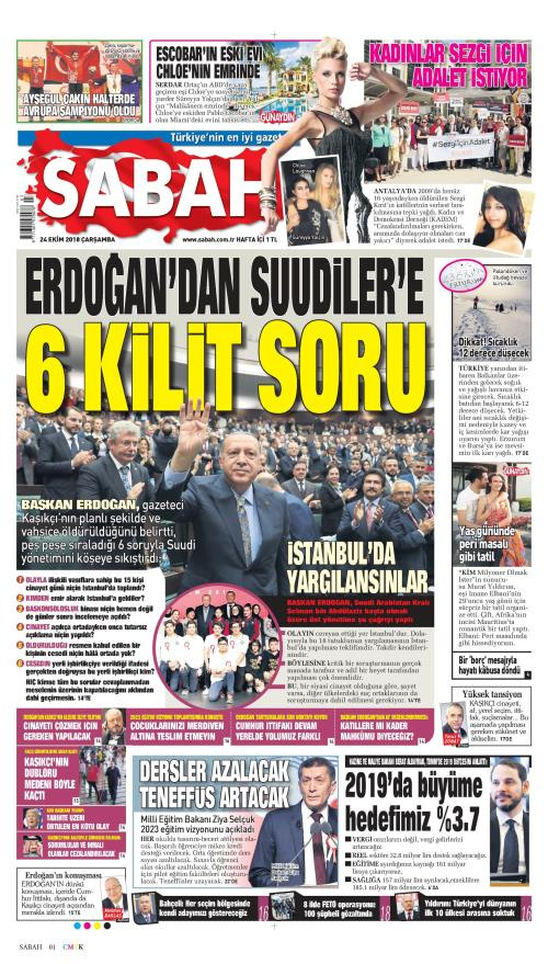 Gazete manşetleri 24 Ekim 2018 Hürriyet - Milliyet - Posta - Sözcü