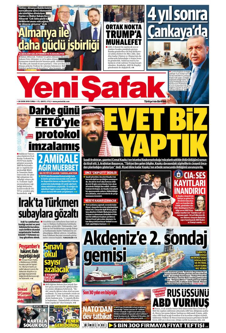 Gazete manşetleri 26 Ekim 2018 Sözcü - Hürriyet - Posta - Milliyet