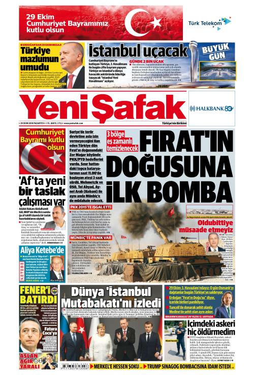 Gazete manşetleri 29 Ekim 2018 Milliyet - Sabah - Sözcü - Hürriyet