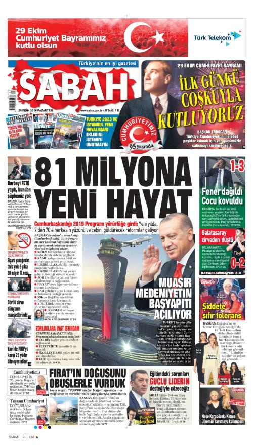 Gazete manşetleri 29 Ekim 2018 Milliyet - Sabah - Sözcü - Hürriyet
