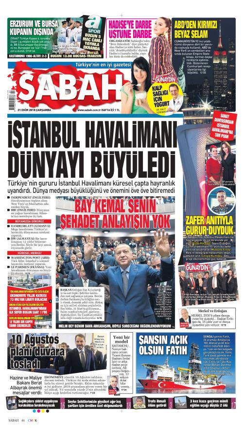 Gazete manşetleri 31 Ekim 2018 Hürriyet - Milliyet - Sözcü - Posta