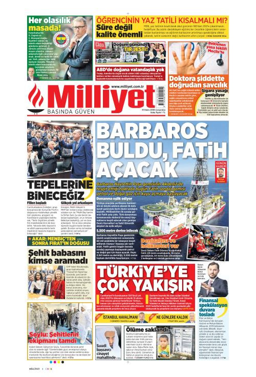 Gazete manşetleri 31 Ekim 2018 Hürriyet - Milliyet - Sözcü - Posta