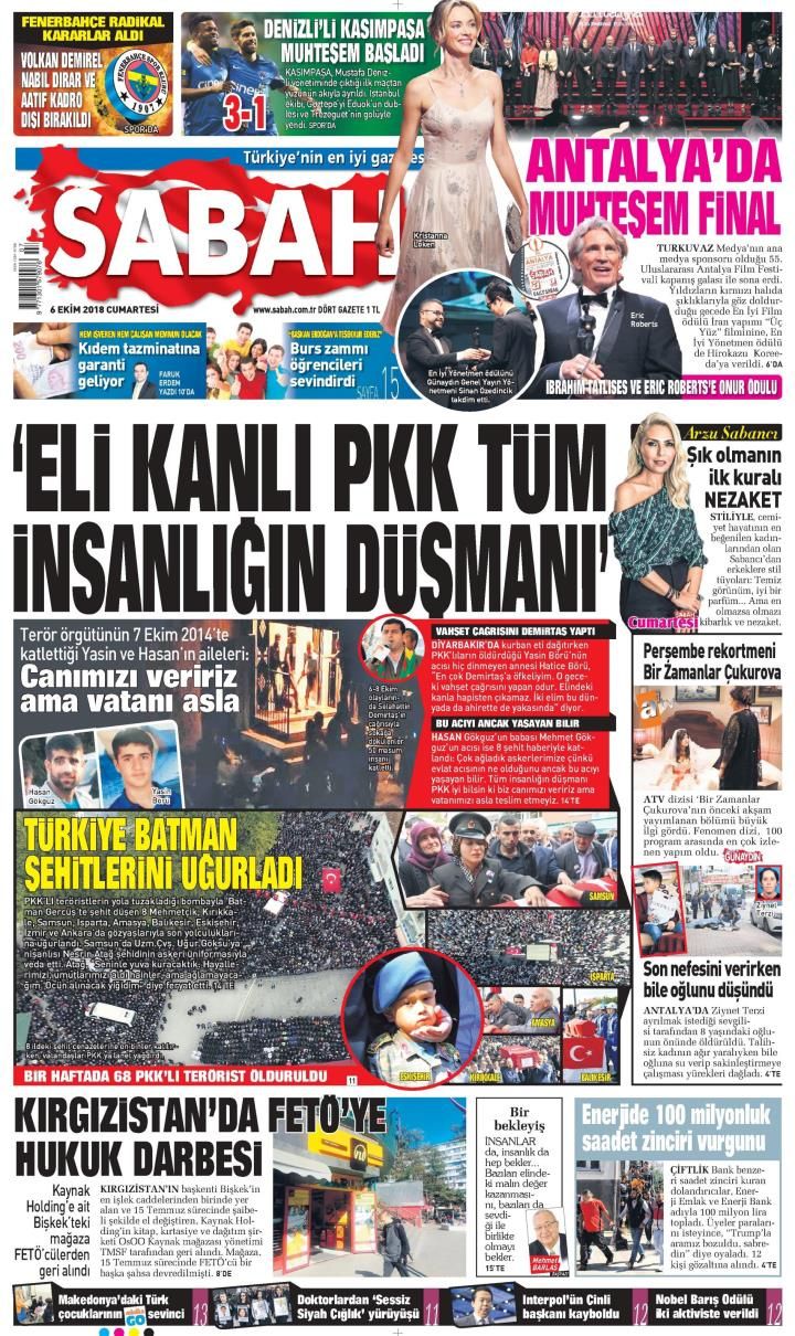 Gazete manşetleri 6 Ekim 2018 Hürriyet - Posta - Sözcü - Sabah