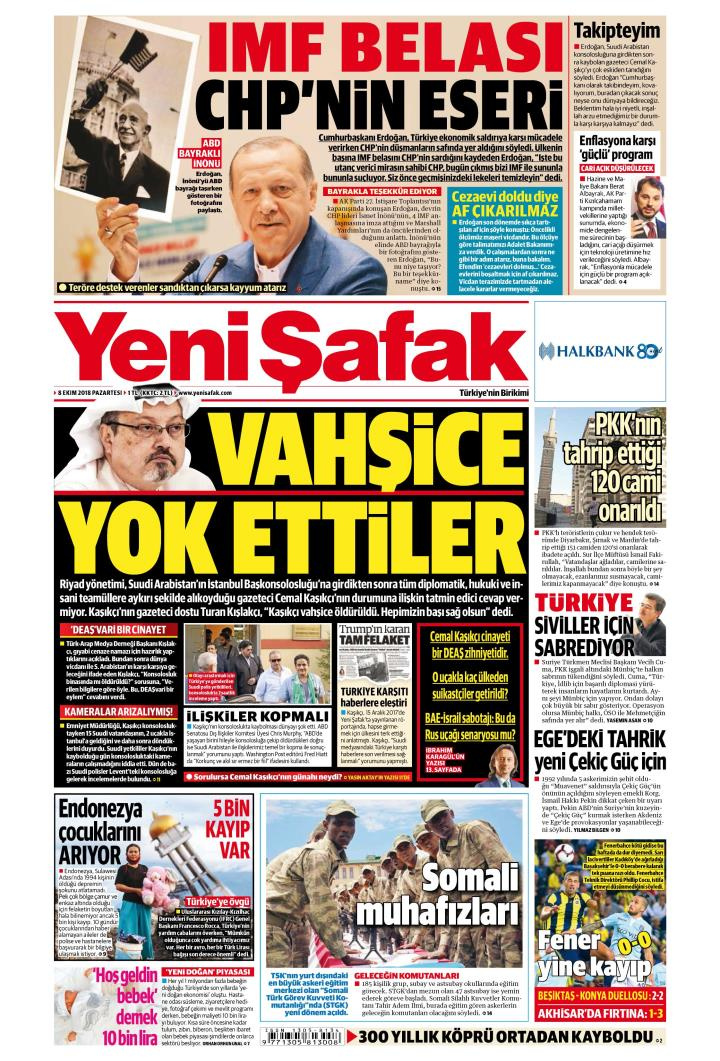 Gazete manşetleri 8 Ekim 2018 Hürriyet - Posta - Sözcü - Sabah