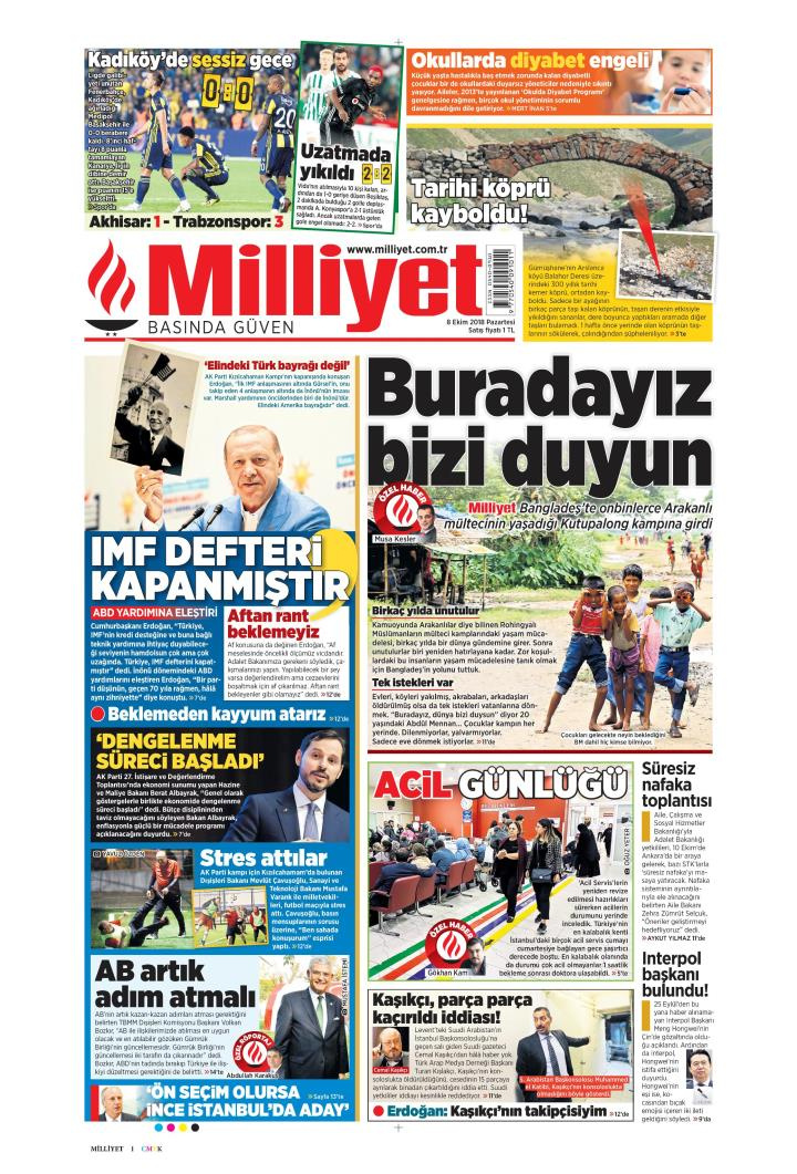 Gazete manşetleri 8 Ekim 2018 Hürriyet - Posta - Sözcü - Sabah