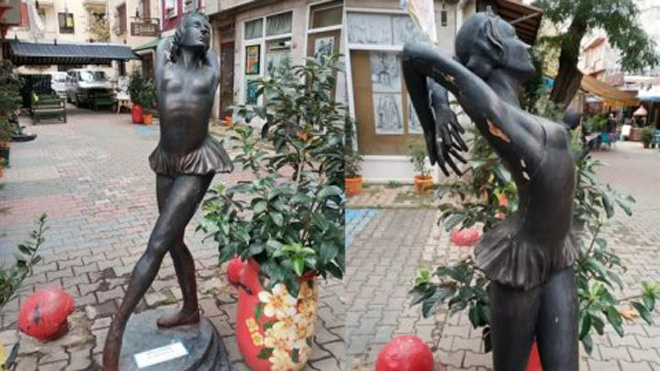 İstanbul'da Türkiye'nin ilk balerini Meriç Sümen heykeline tecavüz girişimi