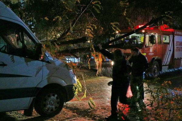 İstanbul'u fırtına ve yağış vurdu! Ağaç minibüsün üzerine devrildi