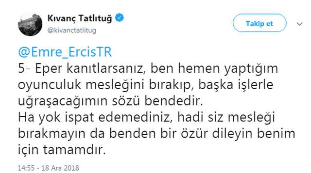 Kıvanç Tatlıtuğ'un takipçisi özür diledi