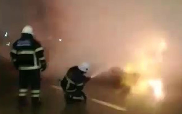 Seyir halindeki LPG’li otomobil alev alev yandı