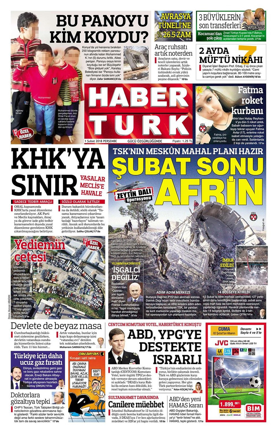 Gazete manşetleri Hürriyet-Fanatik-Sözcü 1 Şubat 2018