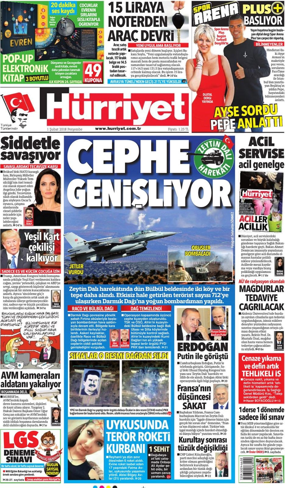 Gazete manşetleri Hürriyet-Fanatik-Sözcü 1 Şubat 2018