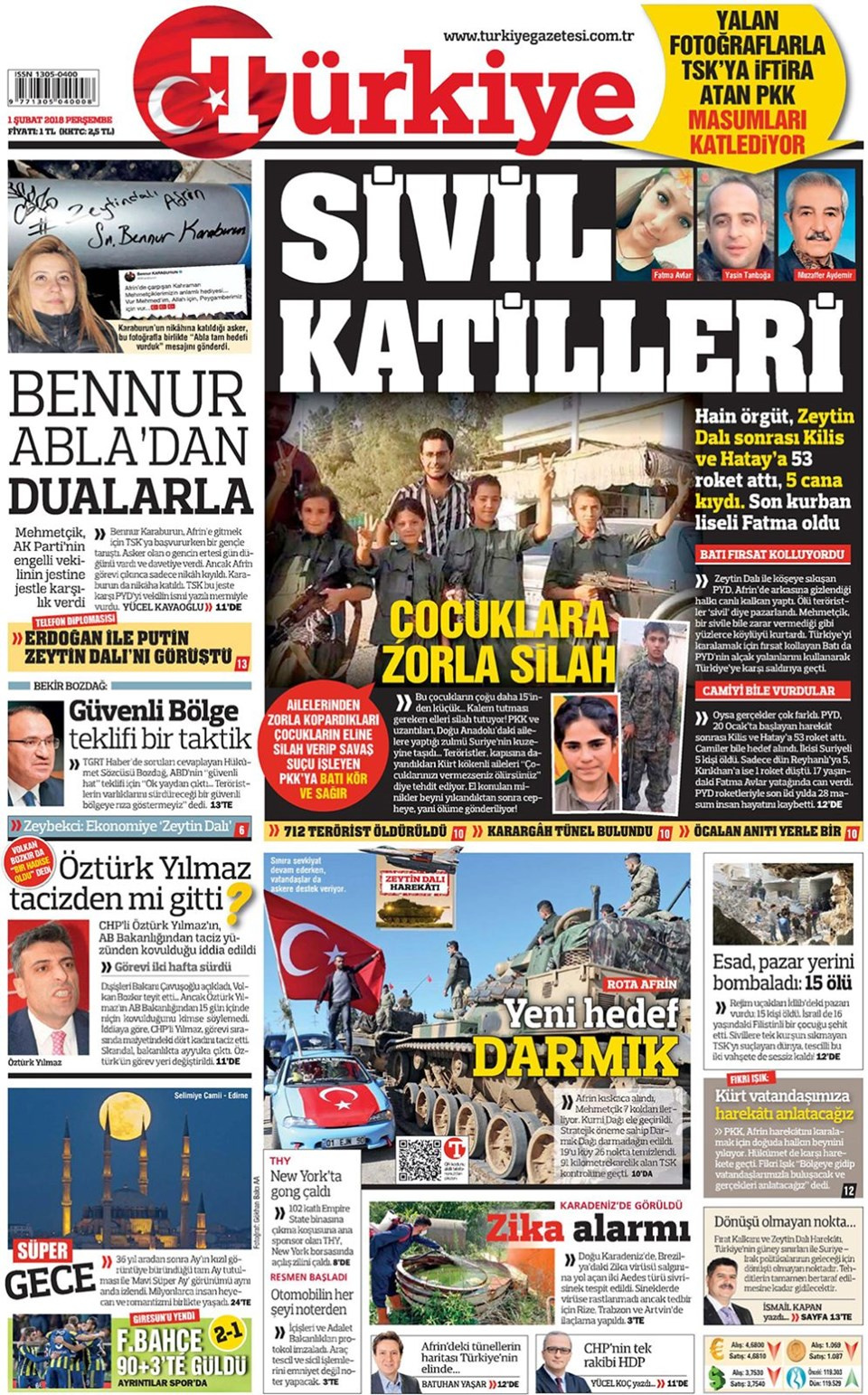 Gazete manşetleri Hürriyet-Fanatik-Sözcü 1 Şubat 2018