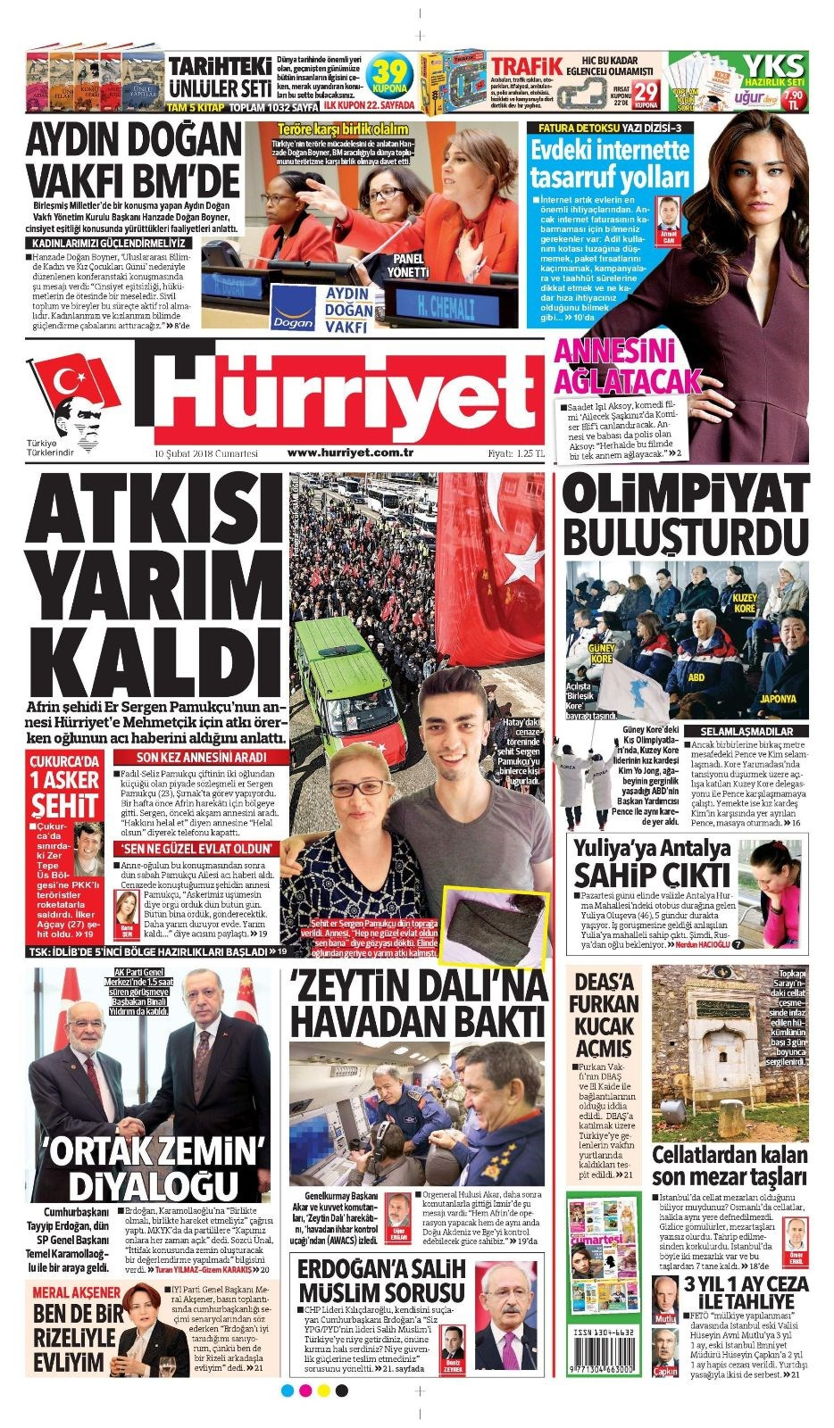 Gazete manşetleri 10 Şubat 2018 Sabah - Hürriyet - Sözcü - Fanatik