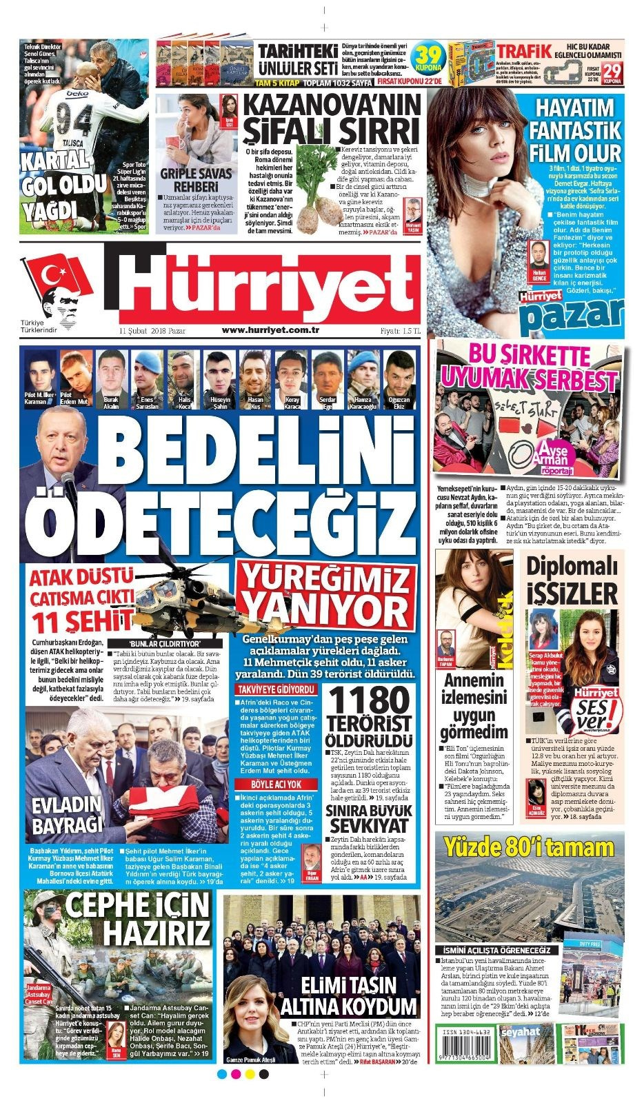 Gazete manşetleri 11 Şubat 2018 Hürriyet - Sözcü - Fanatik