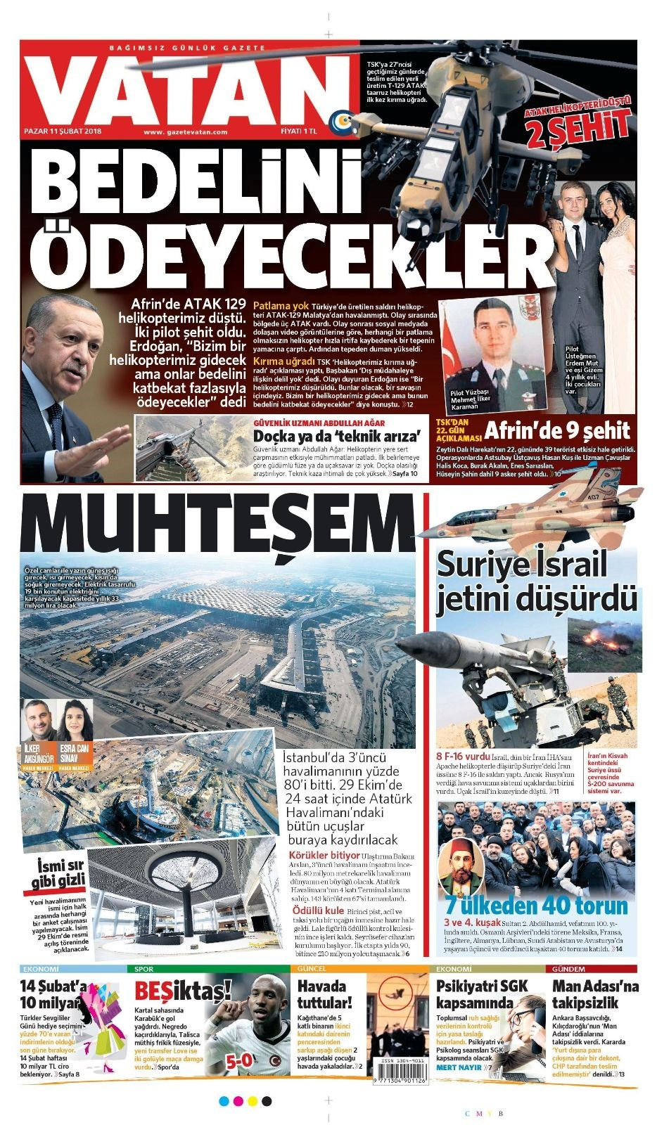 Gazete manşetleri 11 Şubat 2018 Hürriyet - Sözcü - Fanatik