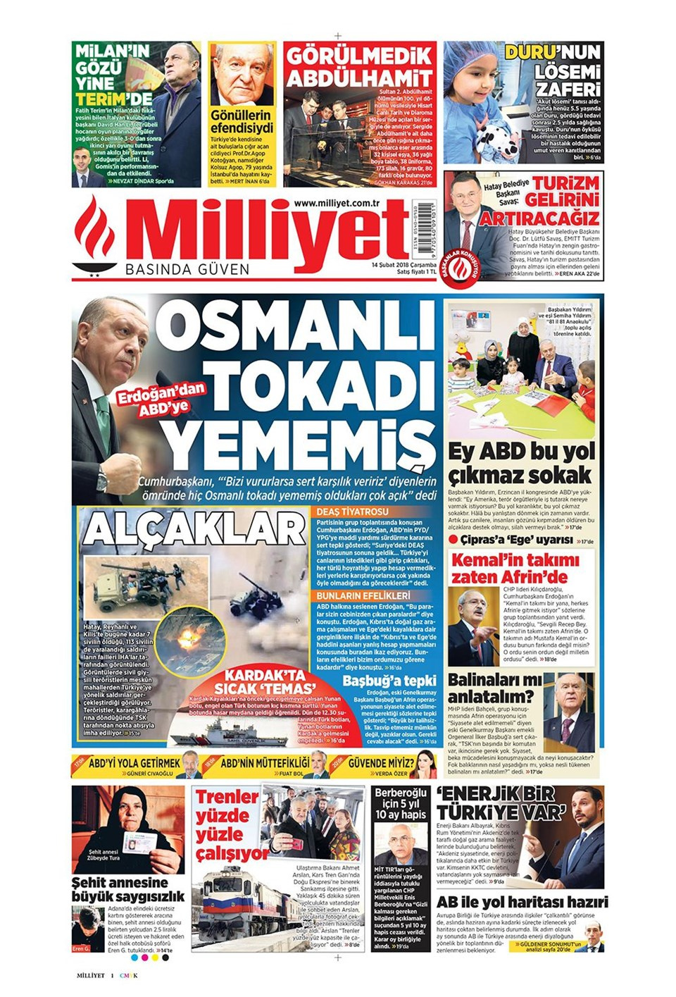 Gazete manşetleri 14 Şubat 2018 Hürriyet - Sözcü - Posta
