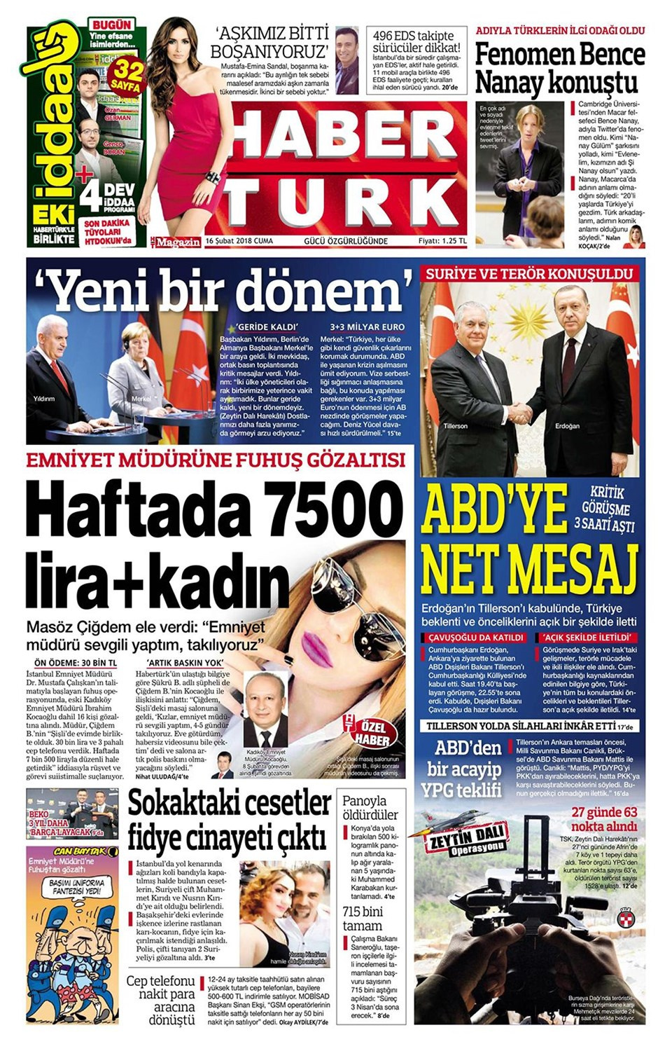 Gazete manşetleri 16 Şubat 2018 Hürriyet - Sözcü - Posta