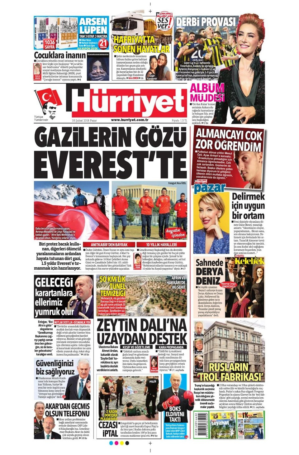 Gazete manşetleri 18 Şubat 2018 Hürriyet - Sözcü - Posta
