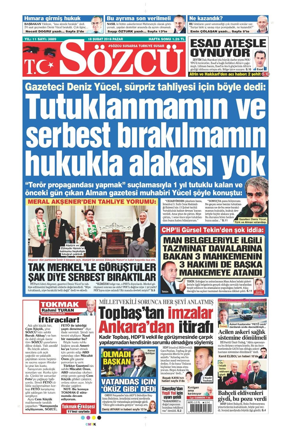 Gazete manşetleri 18 Şubat 2018 Hürriyet - Sözcü - Posta