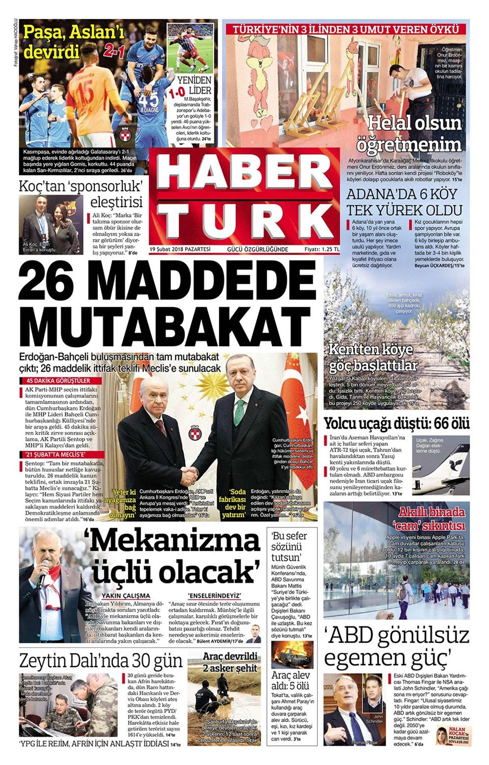 Gazete manşetleri 19 Şubat 2018 Hürriyet - Sözcü - Posta
