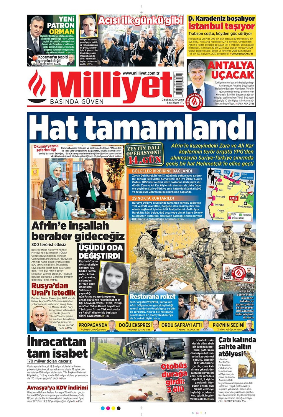 Gazete manşetleri Hürriyet-Milliyet-Sözcü 2 Şubat 2018