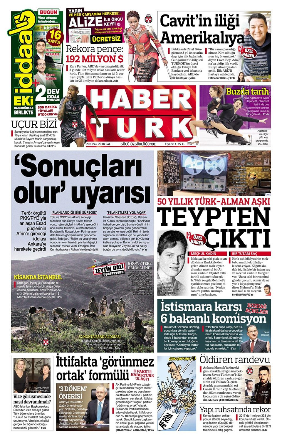Gazete manşetleri 20 Şubat 2018 Hürriyet - Sözcü - Milliyet