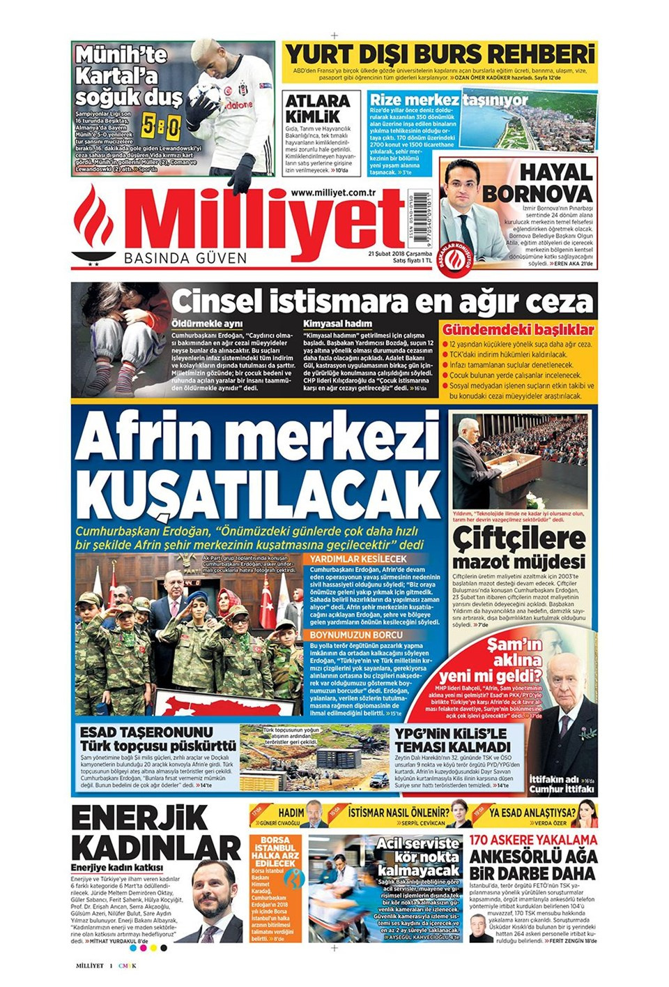 Gazete manşetleri 21 Şubat 2018 Hürriyet - Sözcü - Posta