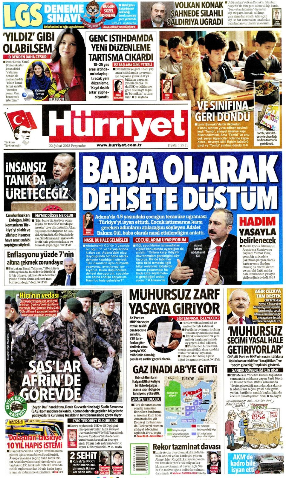 Gazete manşetleri 22 Şubat 2018 Hürriyet - Sözcü - Milliyet