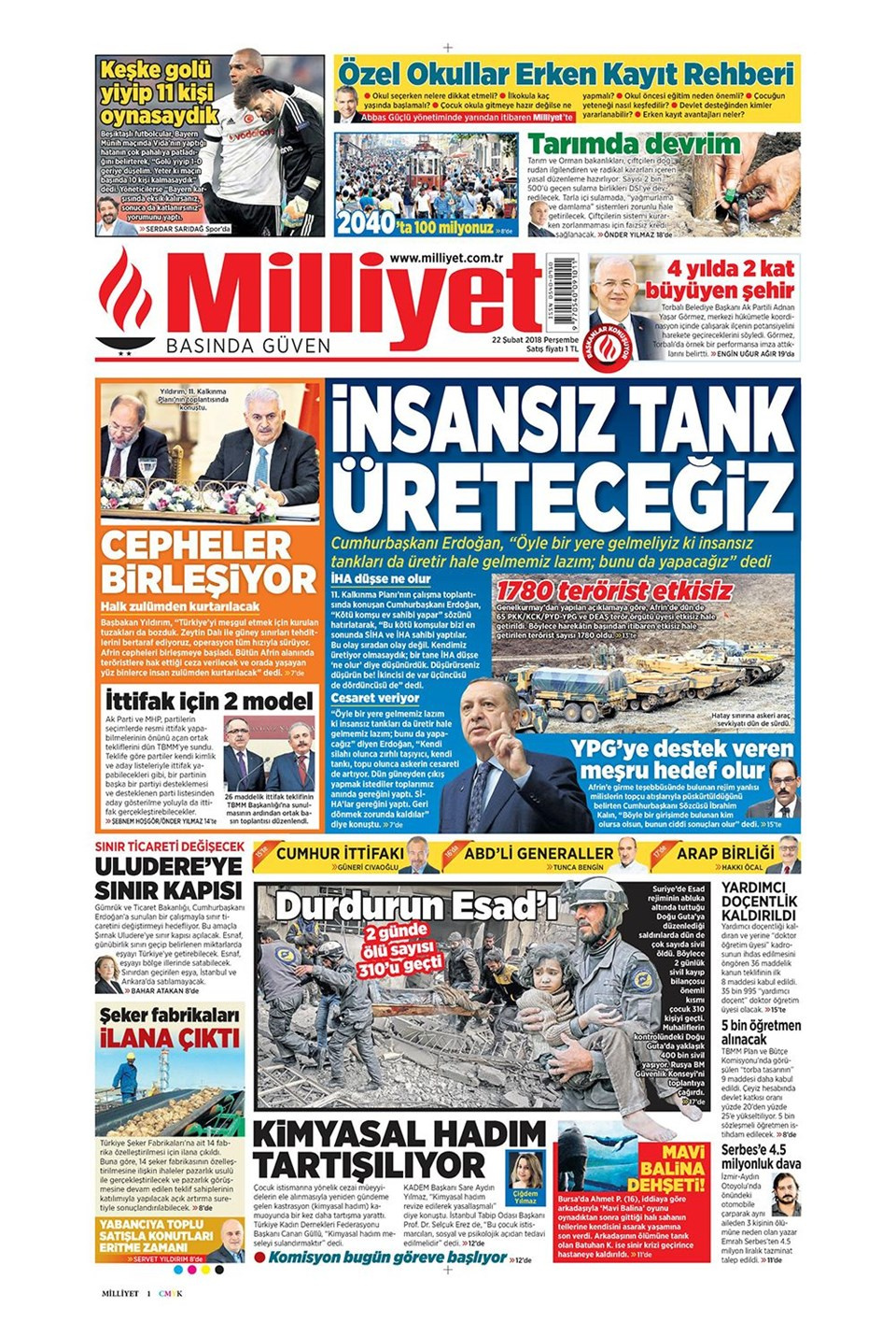 Gazete manşetleri 22 Şubat 2018 Hürriyet - Sözcü - Milliyet