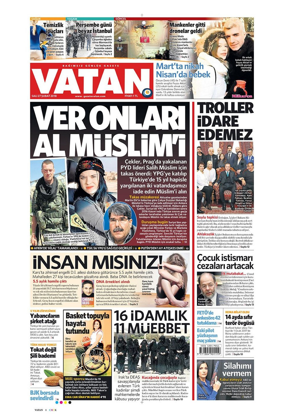 Gazete manşetleri 27 Şubat 2018 Hürriyet - Sözcü - Posta