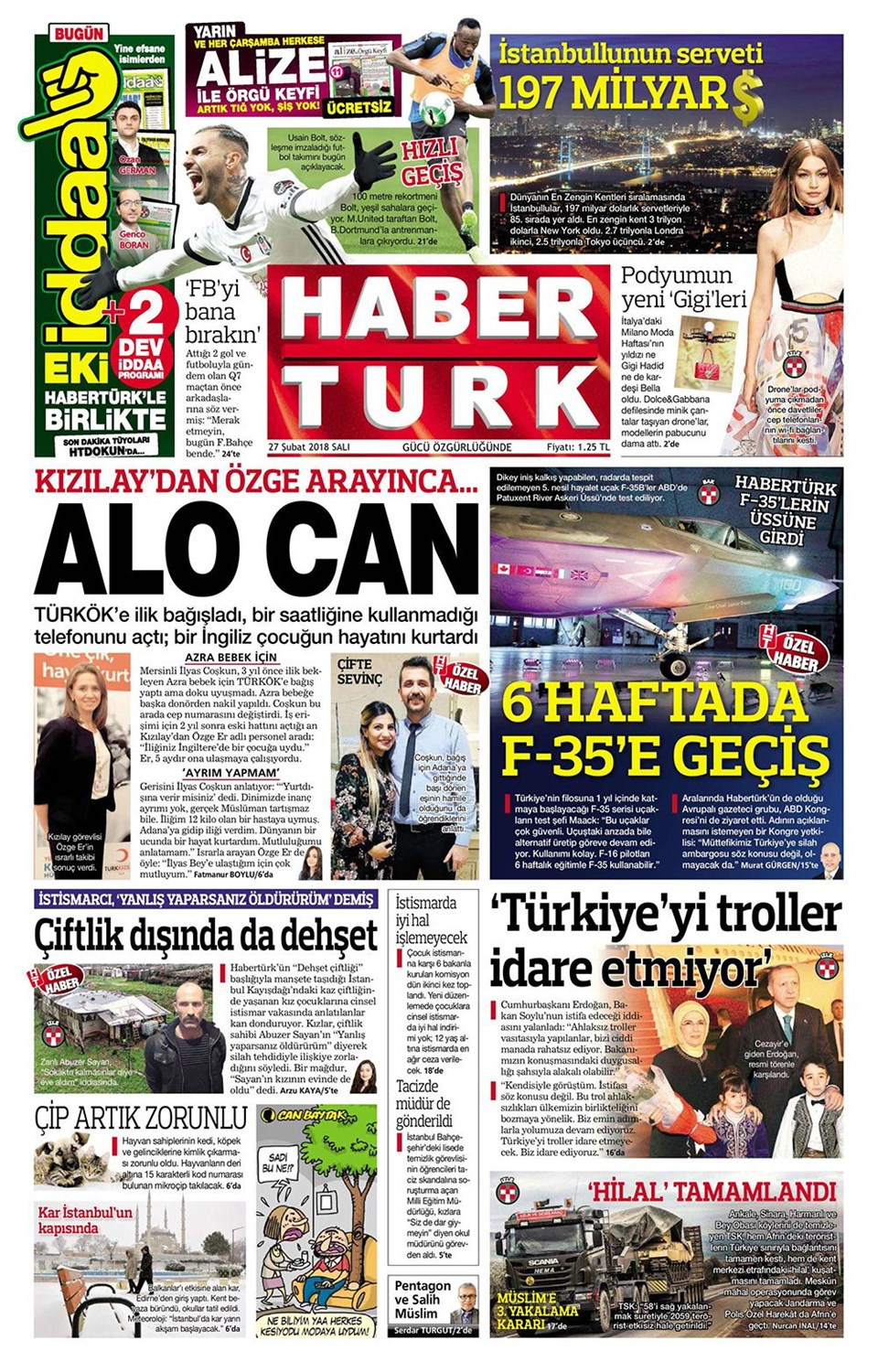 Gazete manşetleri 27 Şubat 2018 Hürriyet - Sözcü - Posta