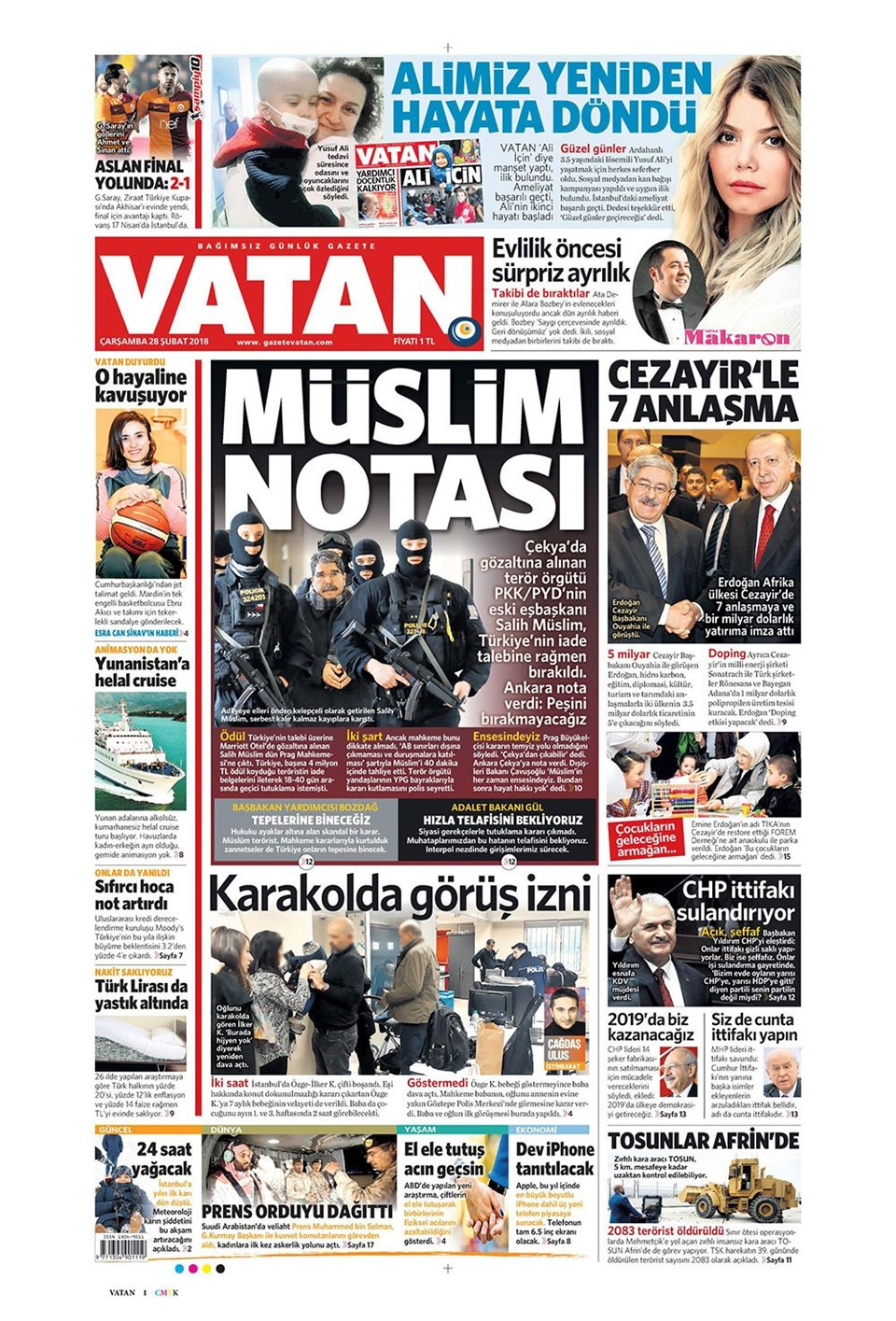 Gazete manşetleri 28 Şubat 2018 Hürriyet - Sözcü - Fanatik