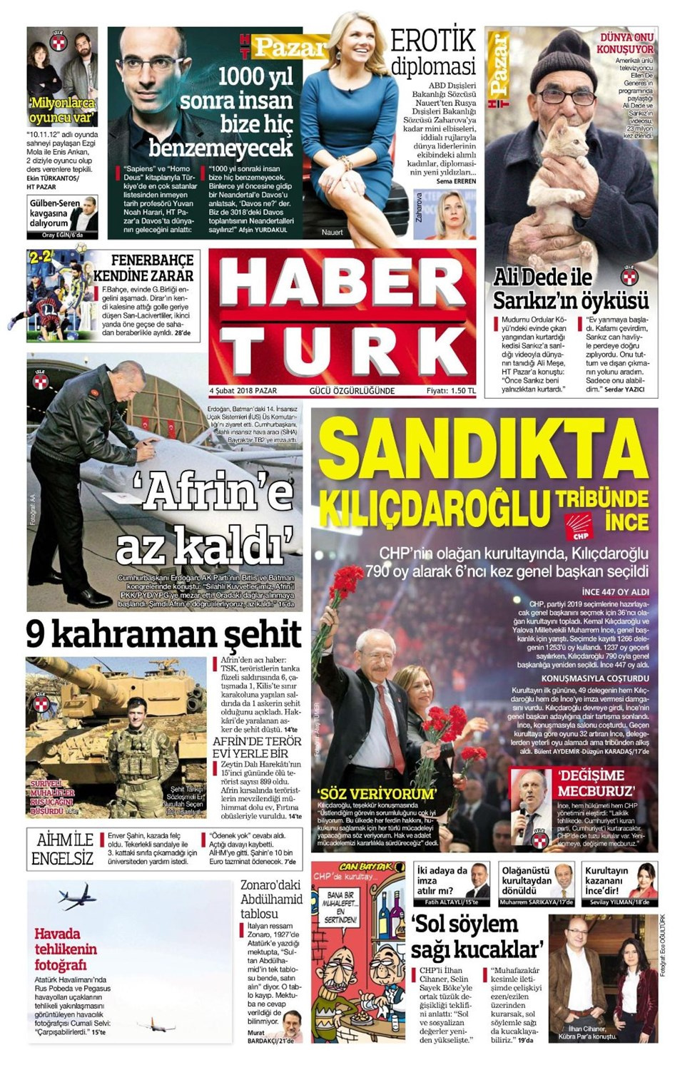 Gazete manşetleri Hürriyet-Milliyet-Sözcü 4 Şubat 2018