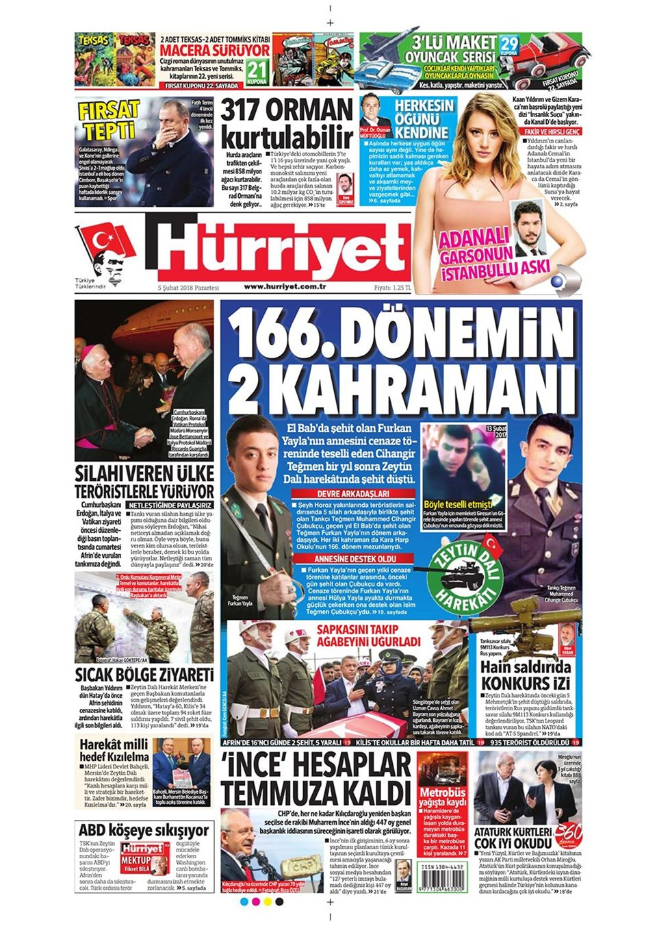 Gazete manşetleri 5 Şubat 2018 Hürriyet - Sözcü - Fanatik