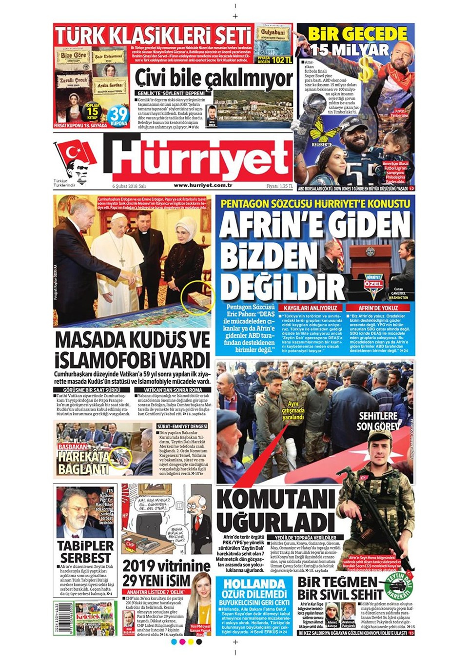 Gazete manşetleri 6 Şubat 2018 Hürriyet - Sözcü - Sabah