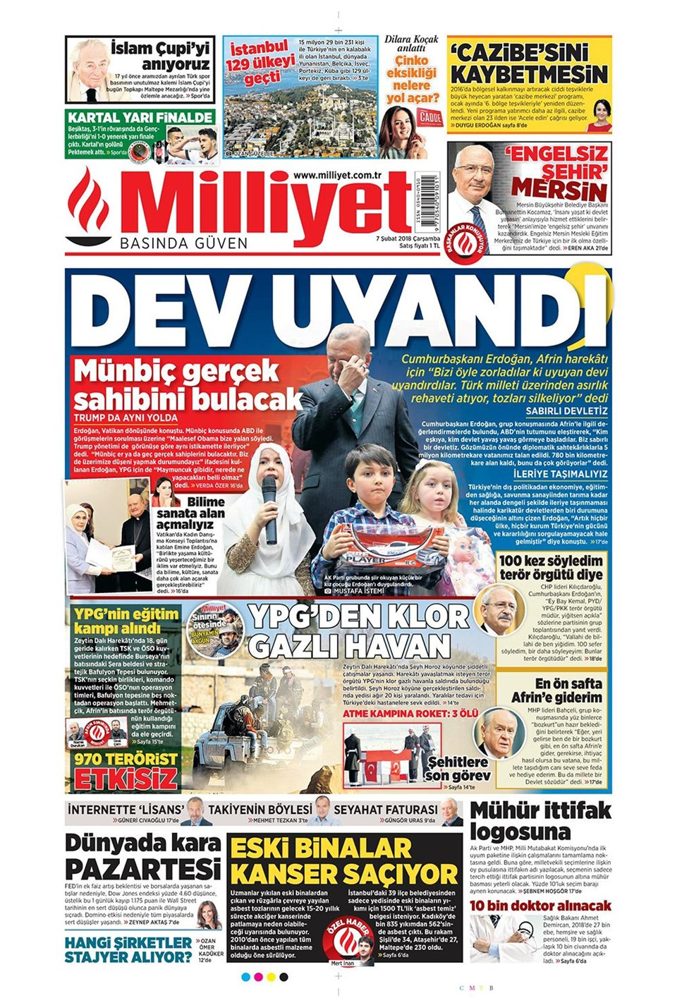 Gazete manşetleri 7 Şubat 2018 Hürriyet - Sözcü - Fotomaç