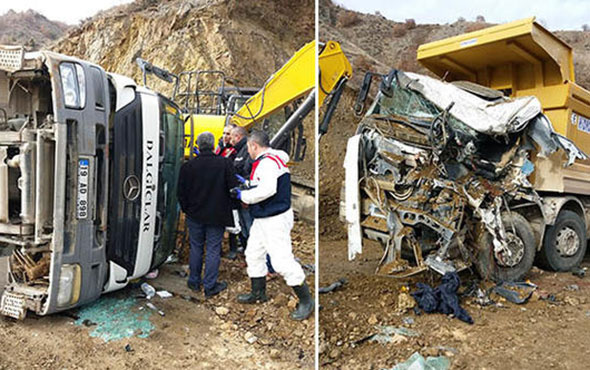 Korkunç kaza: Kamyon diğer kamyonun üzerine düştü!