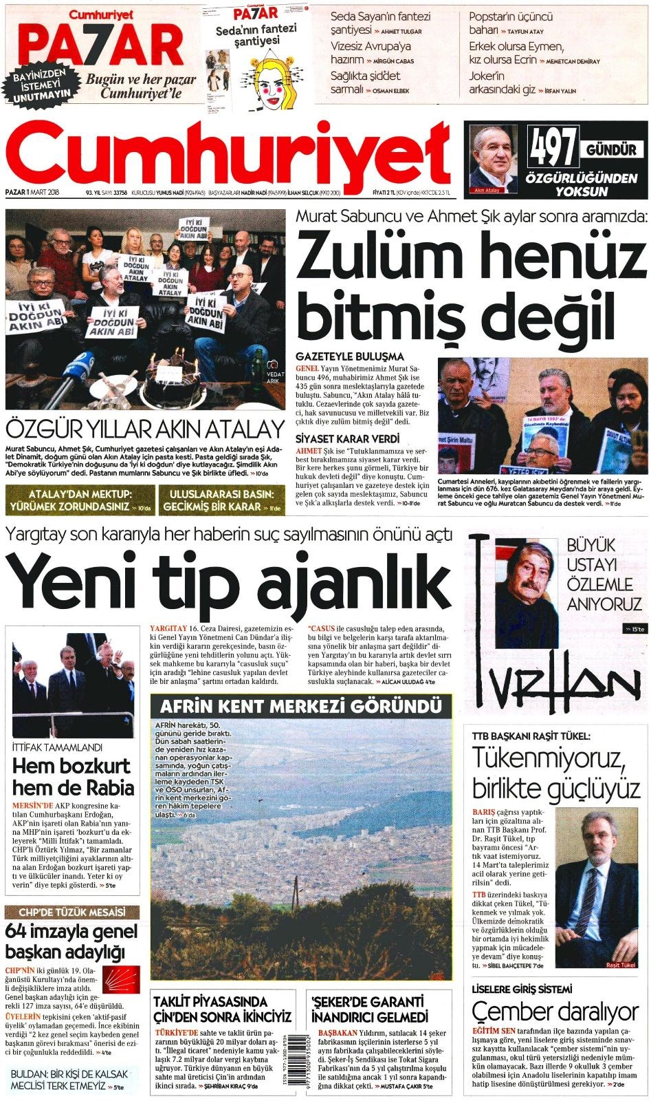 Gazete manşetleri 11 Mart 2018 Hürriyet - Sözcü - Fanatik