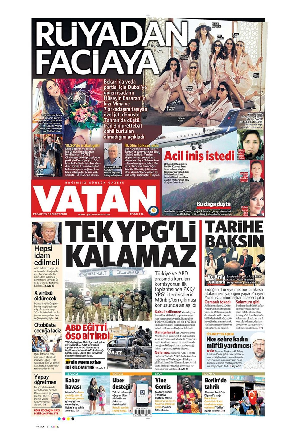 Gazete manşetleri 12 Mart 2018 Hürriyet - Sözcü - Fanatik