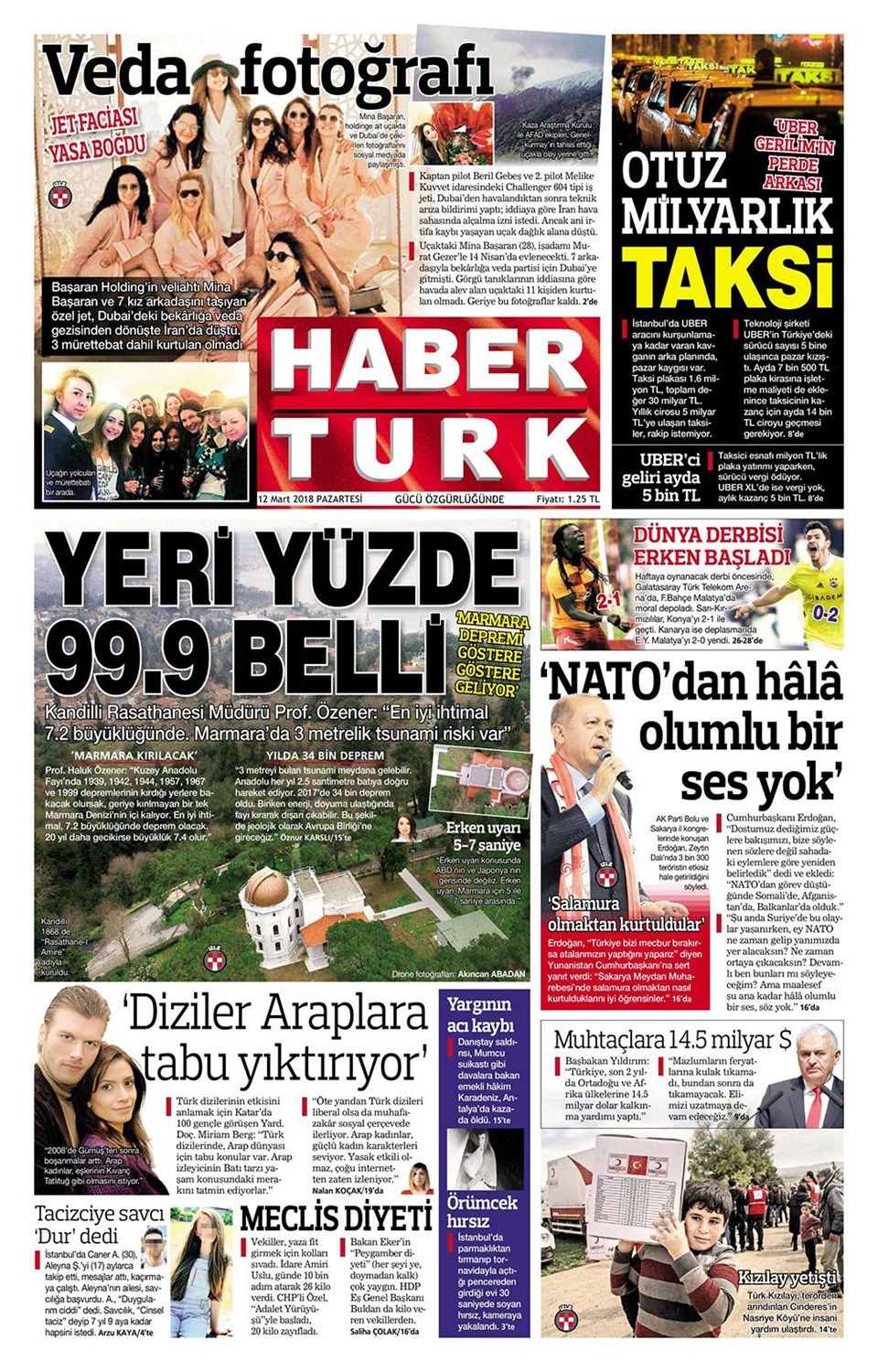 Gazete manşetleri 12 Mart 2018 Hürriyet - Sözcü - Fanatik
