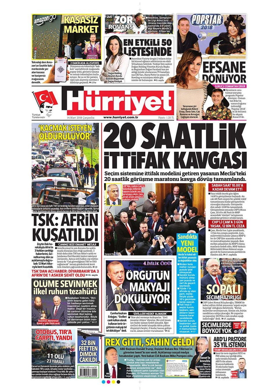 Gazete manşetleri 13 Mart 2018 Hürriyet - Sözcü - Posta