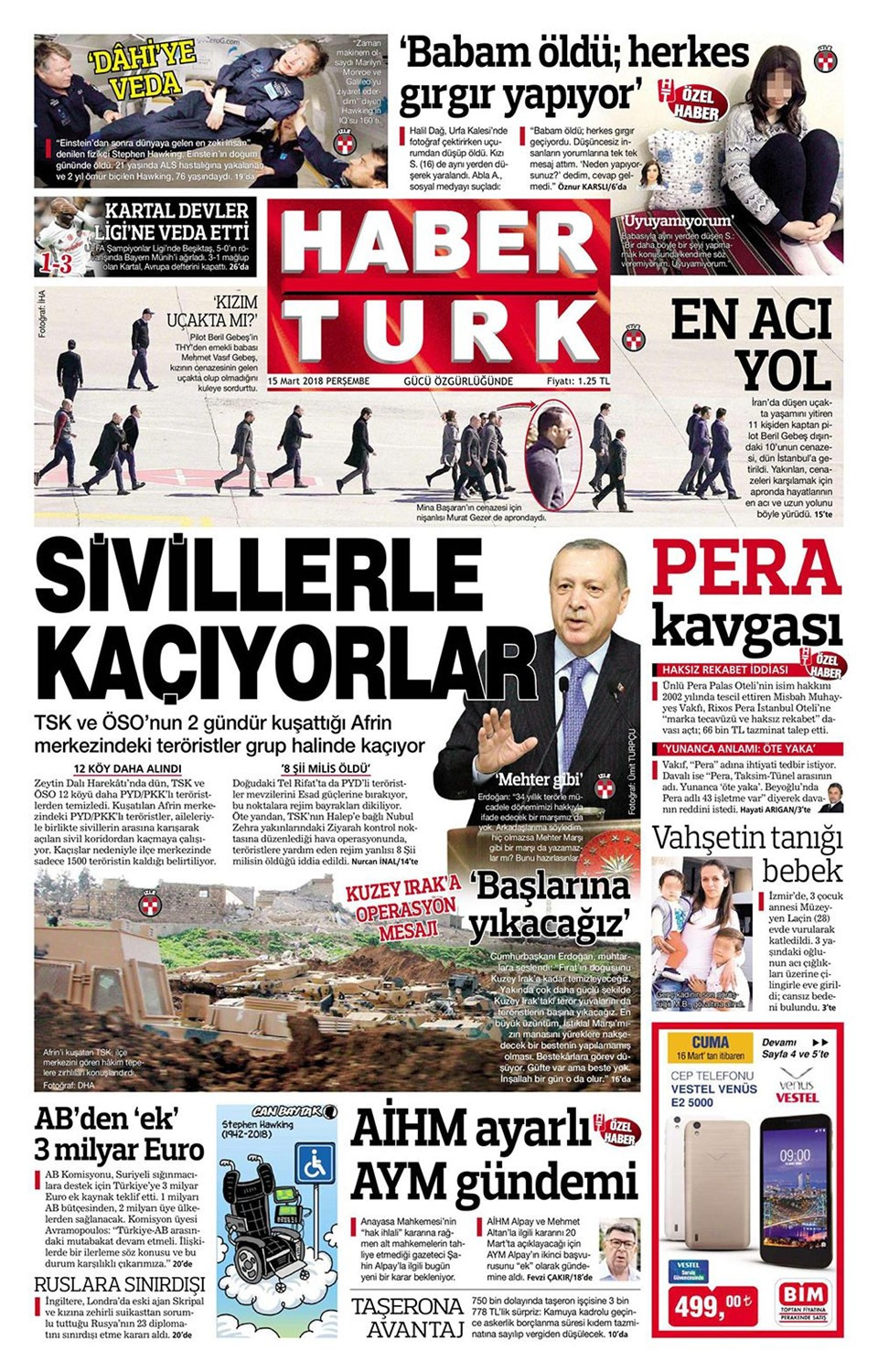Gazete manşetleri 15 Mart 2018 Hürriyet - Sözcü - Posta